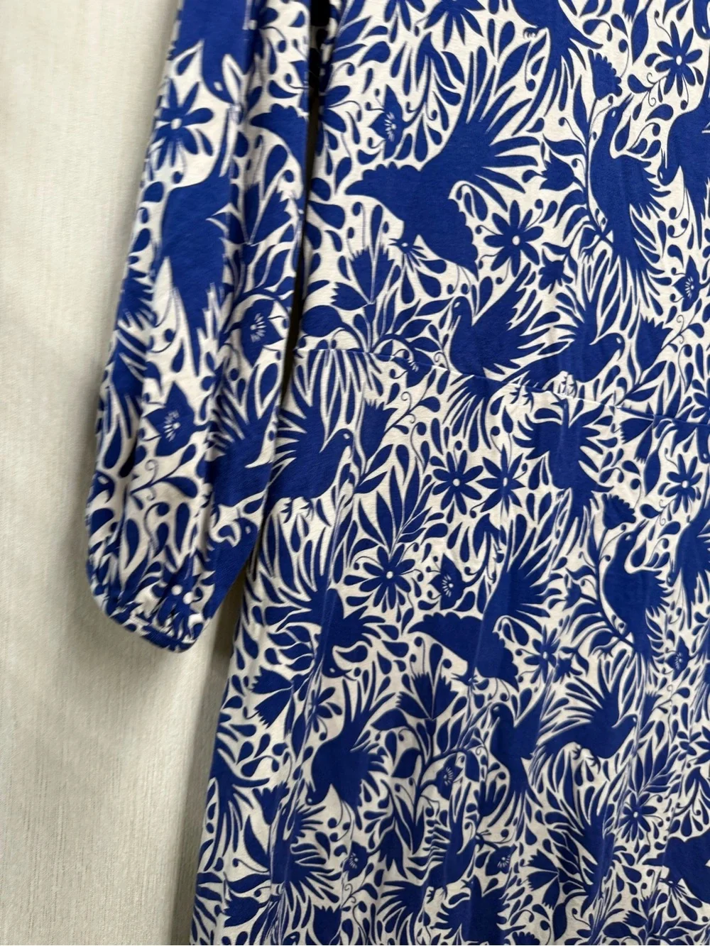 Boden Lucie Lapis Bird Ottomi Jersey Tunic Dress Blue White, Size 6L